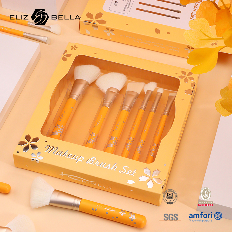 Complete Cosmetic Set: Custom Brush + High-End Paper Box Design (Synthetic Bristles, Aluminum Ferrule，Wooden Handle)