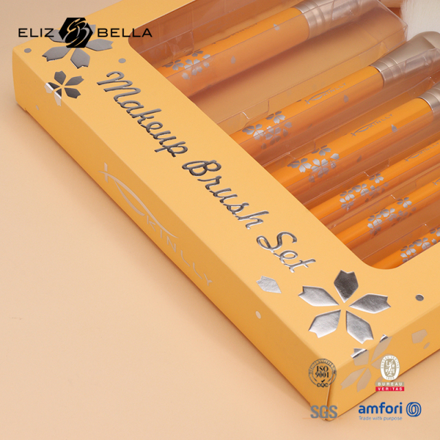 Complete Cosmetic Set: Custom Brush + High-End Paper Box Design (Synthetic Bristles, Aluminum Ferrule，Wooden Handle)