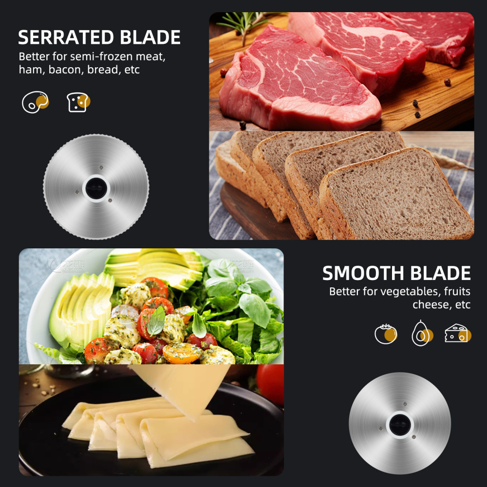 TERUISI Meat Slicer, 200W Electric Meat Slicer Machine Food Slicer, Foldable Deli Meat Cutter With 2 Removable 7.5" Stainless Steel Blade, 0-15mm Adjustable Thickness For Home Use, Meat, Cheese, Bread