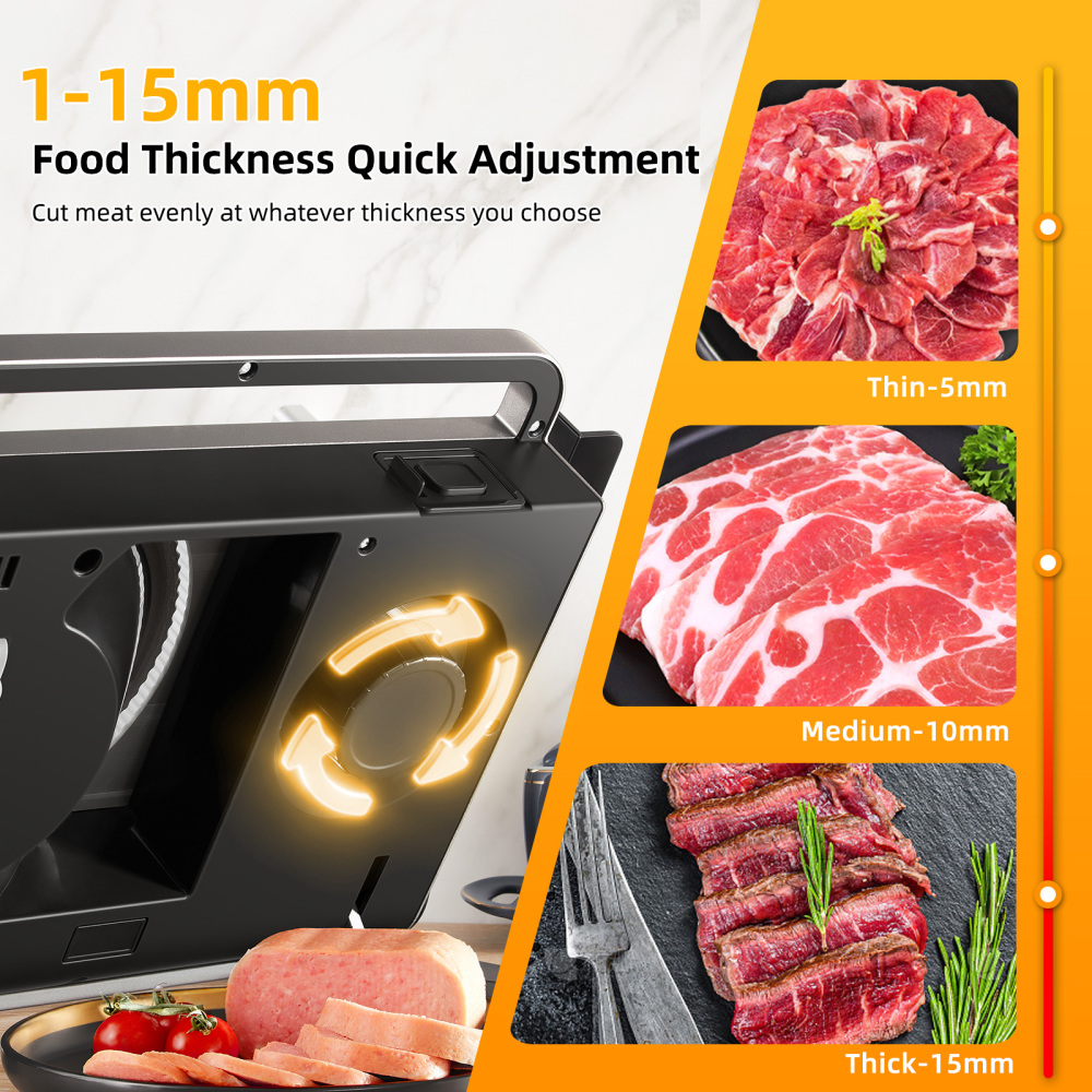 TERUISI Meat Slicer, 200W Electric Meat Slicer Machine Food Slicer, Foldable Deli Meat Cutter With 2 Removable 7.5" Stainless Steel Blade, 0-15mm Adjustable Thickness For Home Use, Meat, Cheese, Bread