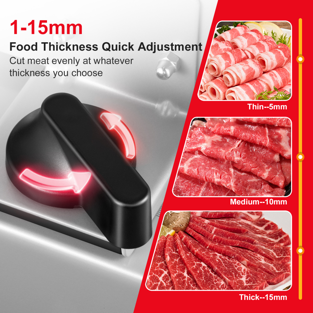 TERUISI Meat Slicer, 200W Electric Deli Food Slicer with 2 Removable 7.5'' Stainless Steel Blades and Tray, 0-15mm Adjustable Thickness For Home Use, Easy to Clean, Cuts Meat, Bread and Cheese