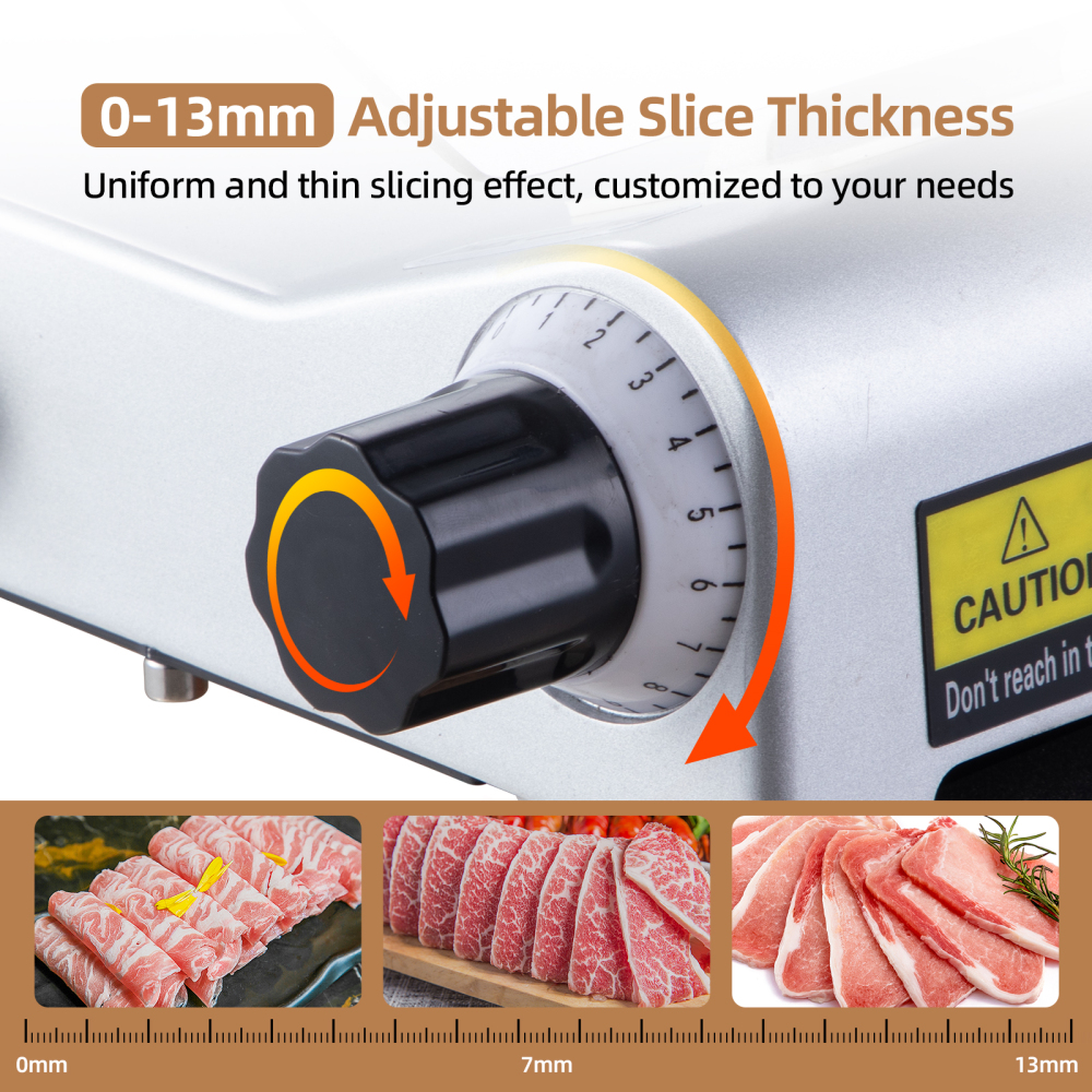 TERUISI Meat Slicer Machine, 10 inch 240W Commercial Meat Slicer, Frozen Meat Cheese Deli Slicer with 0-13mm Adjustable Thickness, Chromium Plated Semi-Auto Food Slicer for Commercial & Home