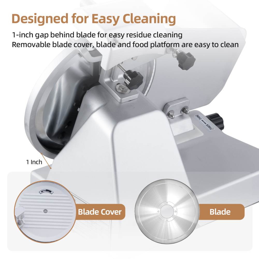 TERUISI Meat Slicer Machine, 10 inch 240W Commercial Meat Slicer, Frozen Meat Cheese Deli Slicer with 0-13mm Adjustable Thickness, Chromium Plated Semi-Auto Food Slicer for Commercial & Home