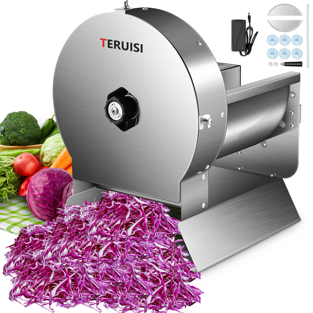 TERUISI Electric Vegetable Slicer, 120W Commercial Fruit Cutter Machine with 0-0.5'' Thickness Adjustable, Stainless Steel 2 IN 1 Manual & Electric Food Slicer for Lemon Potato Onion Tomato, 110V
