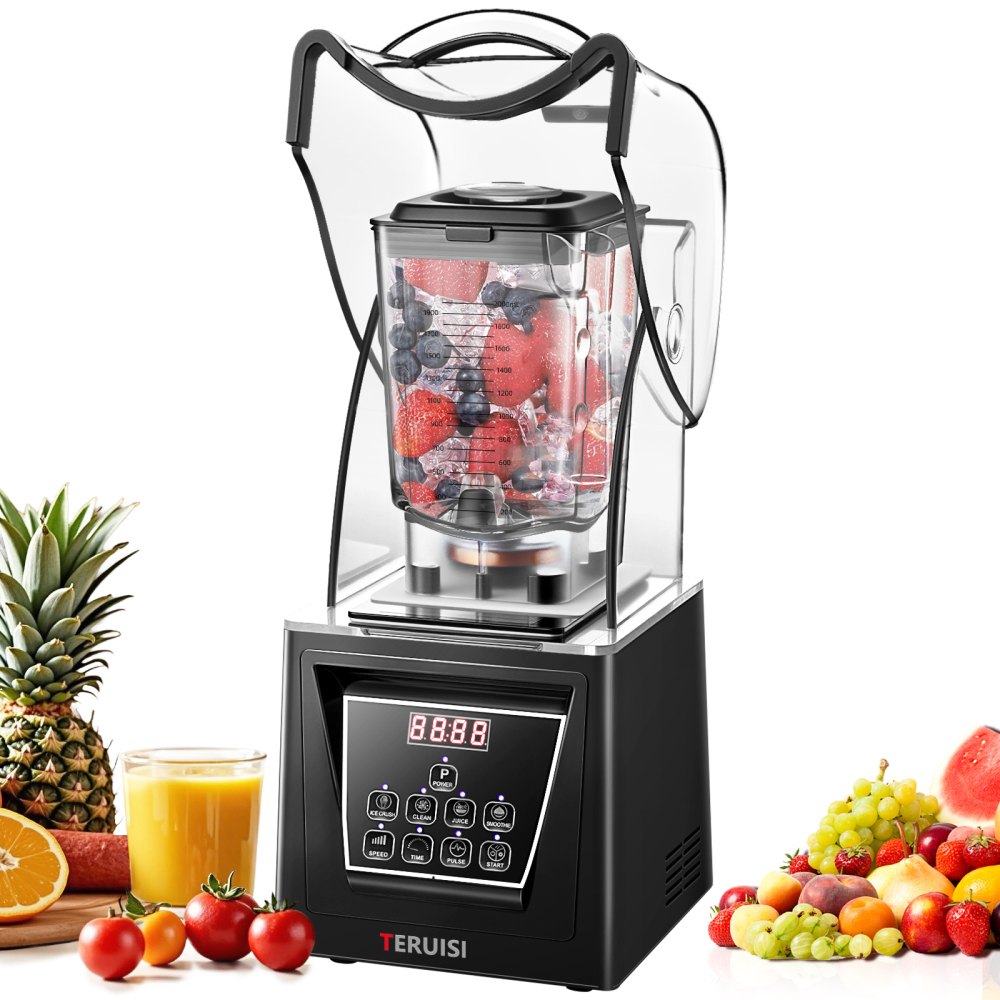 TERUISI Commercial Blender, 2200W 2.95 HP Professional Blender with Quiet PC Sound Enclosure, 70 Oz / 2L Large Heavy Duty Blenders with 9 Speeds, Timer, Self-Cleaning, 5 Presets For Shake and Smoothie