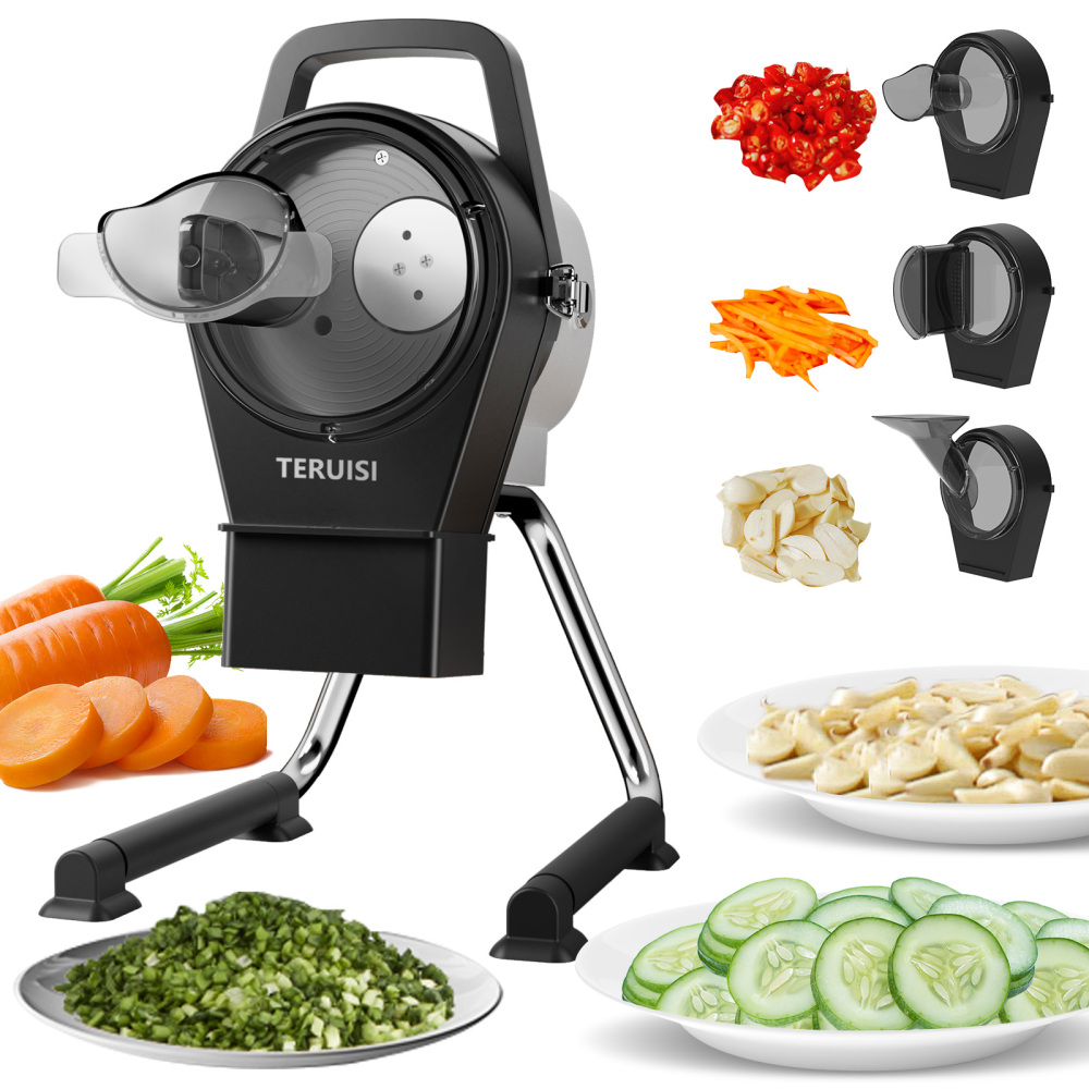 TERUISI Electric Vegetable Chopper, 200W Commercial Vegetable Slicer, Scallion Cutter Food Processor With 3 Feed Ports, 1-5mm Adjustable Thickness, 6000RPM For Veggie Onion Garlic Ginger Chili Potato