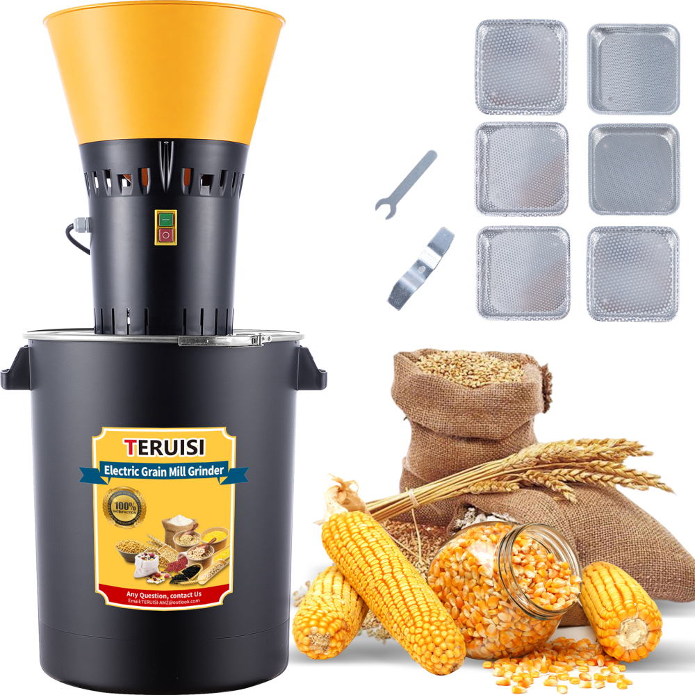 Grain Mill Grinder, 15.8 Gallons Electric Grain Mill Corn Grinder, 1500W Dust-Free Dry Cereals Grinders with Detachable Hopper & 5 Size Sieves for Farm Home Wheat Spice Rice Feed Flour (60L)