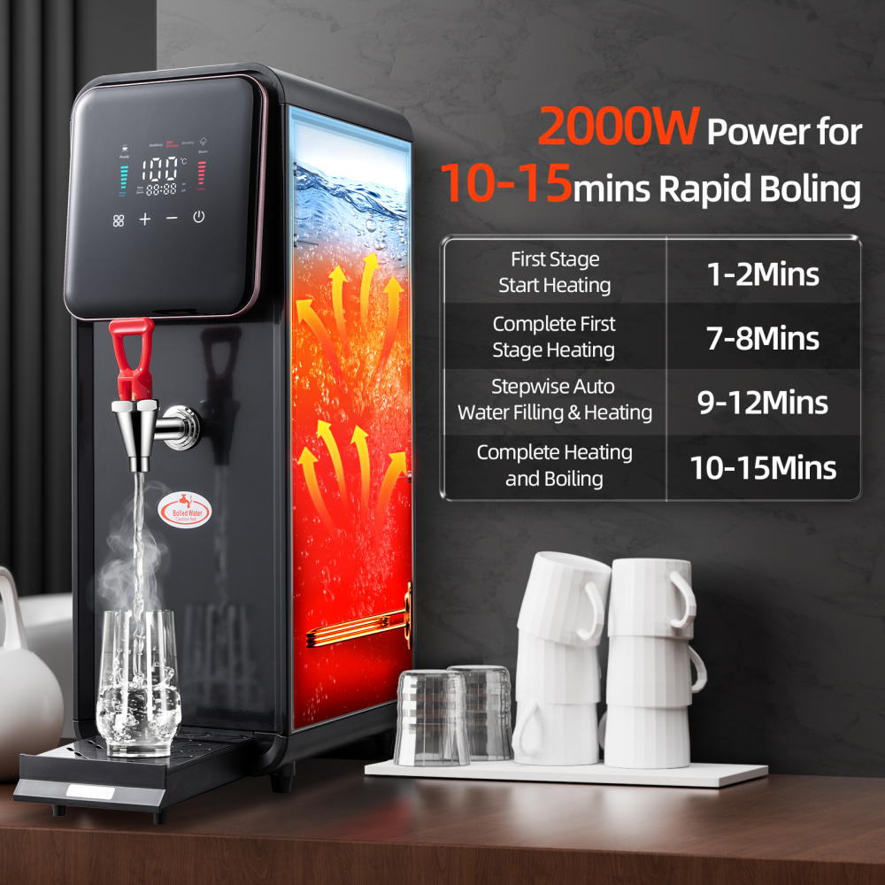 Hot Water Dispenser, 2000W Commercial Hot Water Boiler, 50L(13Gal)/H Large Hot Beverage Dispenser with 304 Stainless Steel Inner, HD LED Screen for Hotels, Restaurants, Bars 12L