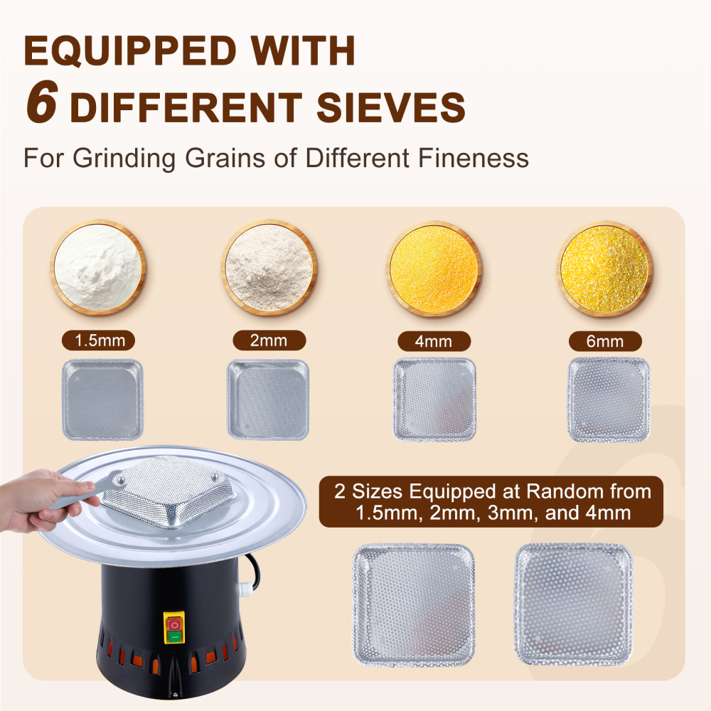 Grain Mill Grinder, 15.8 Gallons Electric Grain Mill Corn Grinder, 1500W Dust-Free Dry Cereals Grinders with Detachable Hopper & 5 Size Sieves for Farm Home Wheat Spice Rice Feed Flour (60L)