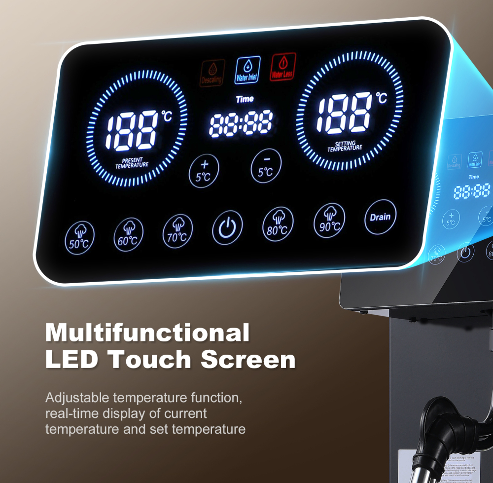 Commercial Milk Frother, 1800W Automatic Steam Machine, 6L/1.6Gal Electric Coffee Milk Foamer Stainless Steel Frother with LED Display & Adjustable Temperature for Café Shop Hotel