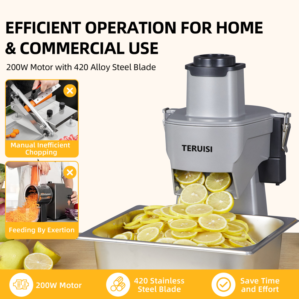 TERUISI 4-In-1 Electric Vegetable Chopper, 200W Vegetable Slicer Food Processor, Veggie Food Cutter With Slicing Shredding Dicing And Striping Function For Commercial Home Use