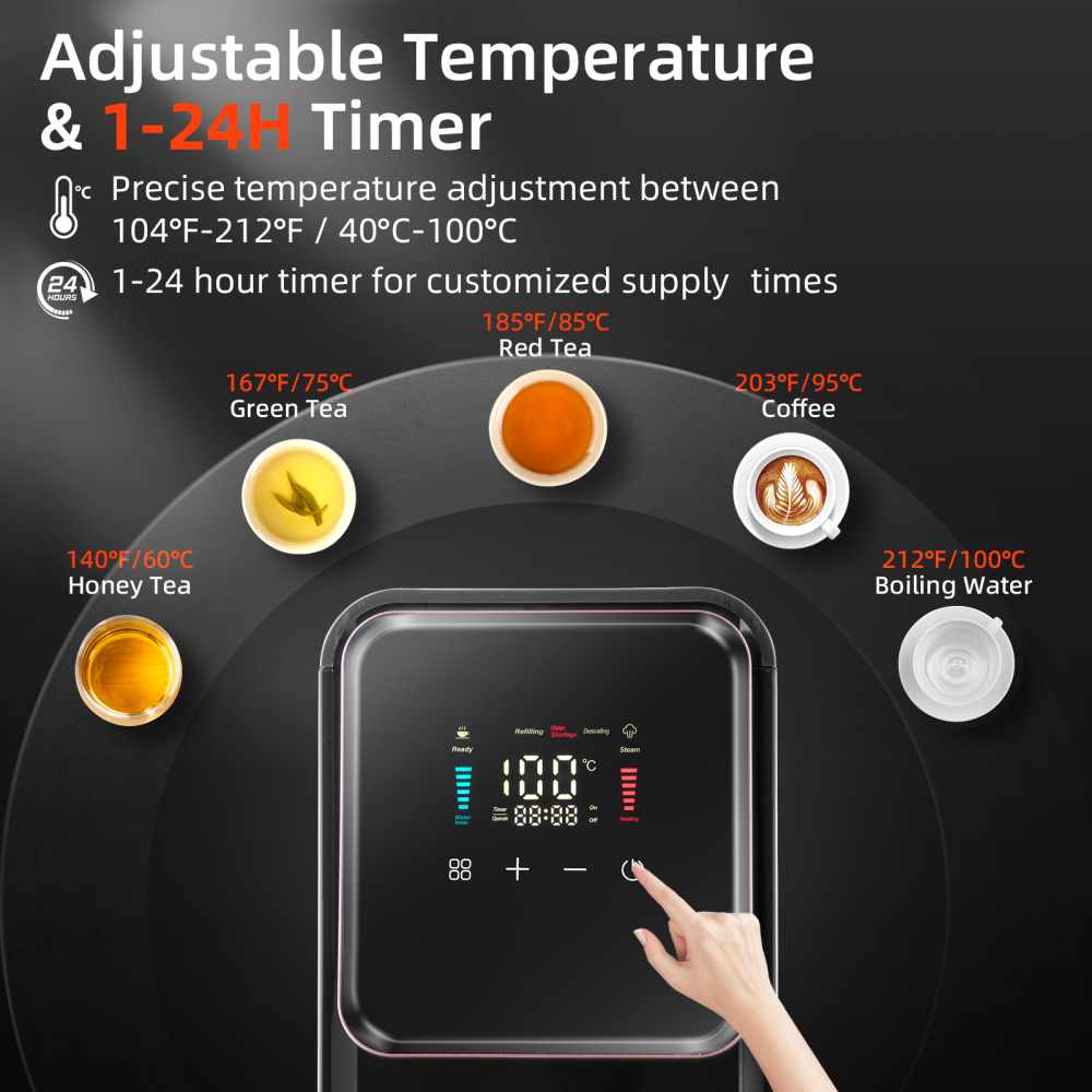 Hot Water Dispenser, 2000W Commercial Hot Water Boiler, 50L(13Gal)/H Large Hot Beverage Dispenser with 304 Stainless Steel Inner, HD LED Screen for Hotels, Restaurants, Bars 12L