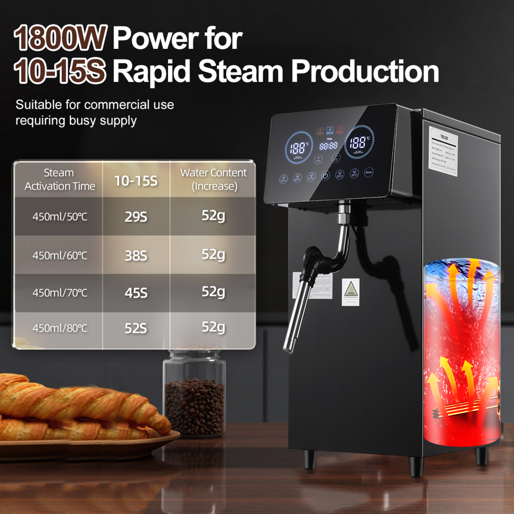 Commercial Milk Frother, 1800W Automatic Steam Machine, 6L/1.6Gal Electric Coffee Milk Foamer Stainless Steel Frother with LED Display & Adjustable Temperature for Café Shop Hotel