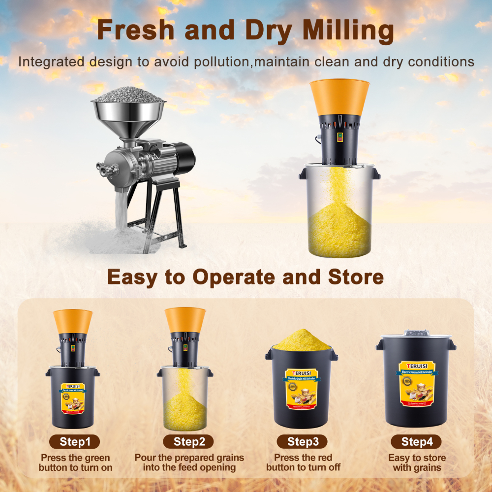 Grain Mill Grinder, 15.8 Gallons Electric Grain Mill Corn Grinder, 1500W Dust-Free Dry Cereals Grinders with Detachable Hopper & 5 Size Sieves for Farm Home Wheat Spice Rice Feed Flour (60L)