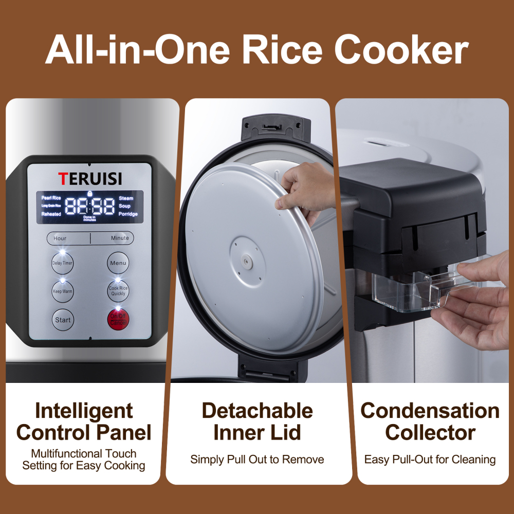 Commercial Rice Cooker, 15L/15.85QT Large Capacity Rice Cooker & Warmer 84 Cups Cooked Rice, 1550W Fast Rice Cooker with 6 Preset Functions, LED Display, Non-stick Inner Pot for 25-35 People Use
