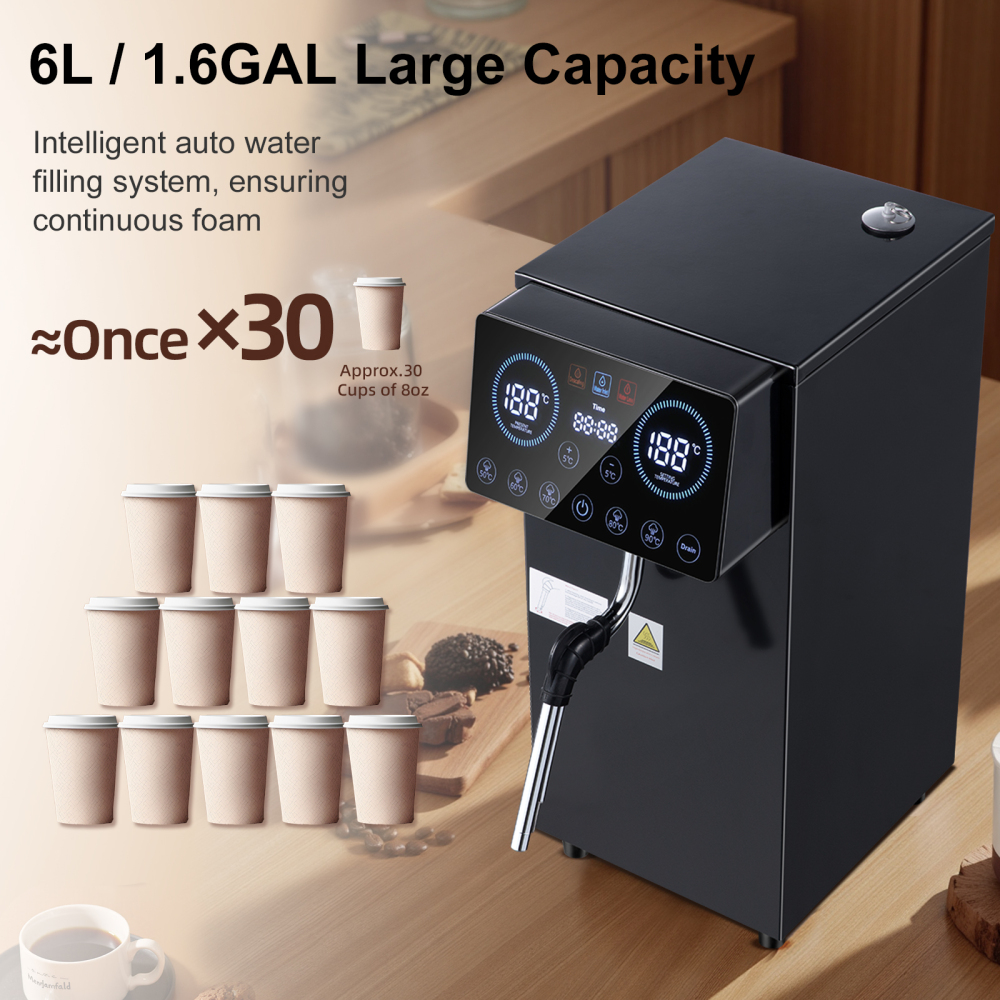 Commercial Milk Frother, 1800W Automatic Steam Machine, 6L/1.6Gal Electric Coffee Milk Foamer Stainless Steel Frother with LED Display & Adjustable Temperature for Café Shop Hotel