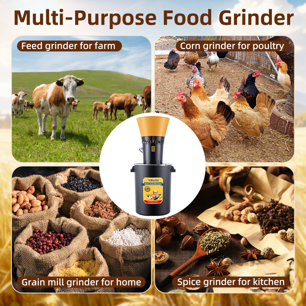 Grain Mill Grinder, 15.8 Gallons Electric Grain Mill Corn Grinder, 1500W Dust-Free Dry Cereals Grinders with Detachable Hopper & 5 Size Sieves for Farm Home Wheat Spice Rice Feed Flour (60L)