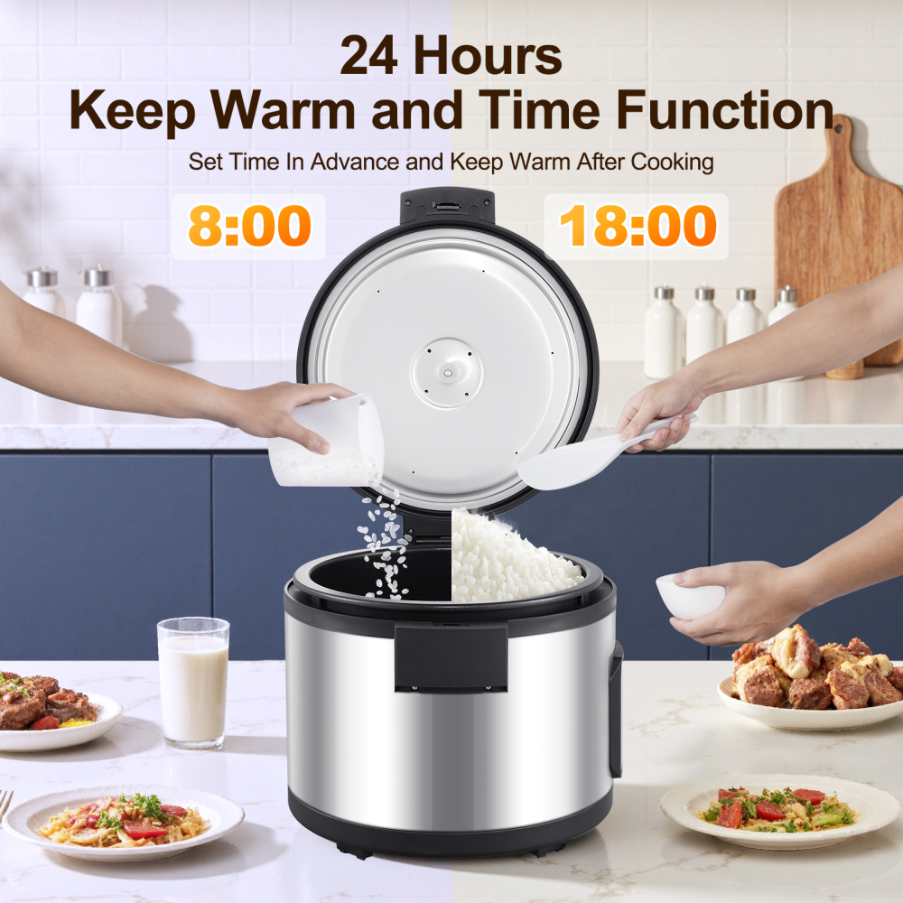 Commercial Rice Cooker, 15L/15.85QT Large Capacity Rice Cooker & Warmer 84 Cups Cooked Rice, 1550W Fast Rice Cooker with 6 Preset Functions, LED Display, Non-stick Inner Pot for 25-35 People Use