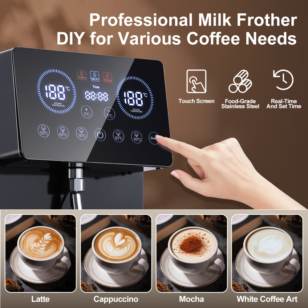 Commercial Milk Frother, 1800W Automatic Steam Machine, 6L/1.6Gal Electric Coffee Milk Foamer Stainless Steel Frother with LED Display & Adjustable Temperature for Café Shop Hotel