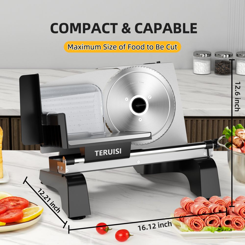 Electric Meat Slicer, 200W 110V Food Slicer with 2 Stainless Steel 7.5" Blades, 0-18mm Adjustable Thickness, Meat Cutter Machine with Food Tray, Towel for Home Use, Fruit, Bread, Cheese
