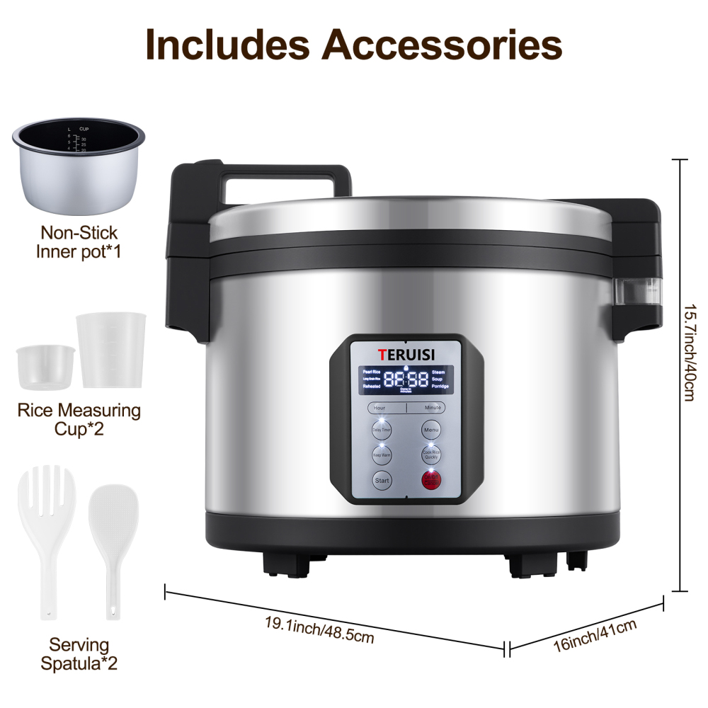 Commercial Rice Cooker, 15L/15.85QT Large Capacity Rice Cooker & Warmer 84 Cups Cooked Rice, 1550W Fast Rice Cooker with 6 Preset Functions, LED Display, Non-stick Inner Pot for 25-35 People Use