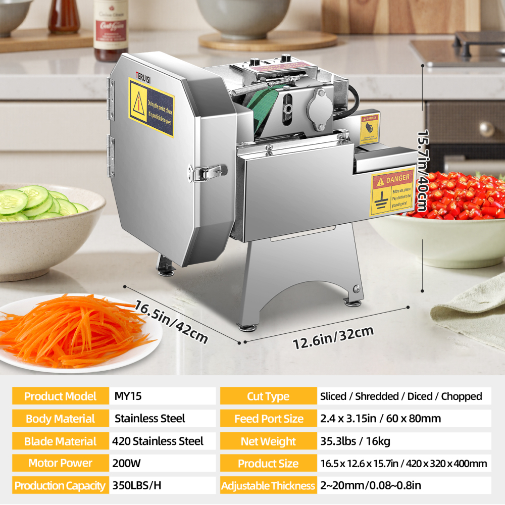 Commercial Vegetable Chopper, 200W Electric Vegetable Cutter, Industrial Slicer Stainless Steel Onion Chopper with Conveyor Belt, 2-20mm Adjustable Thickness for Veggie Tomato Lemon Potato