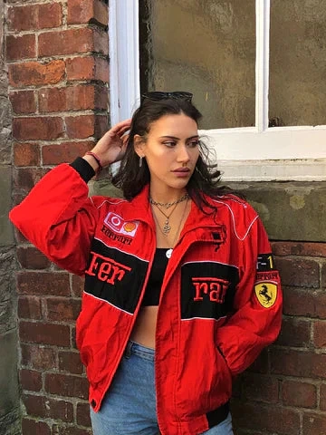 White Ferrari F1 Racing Jacket