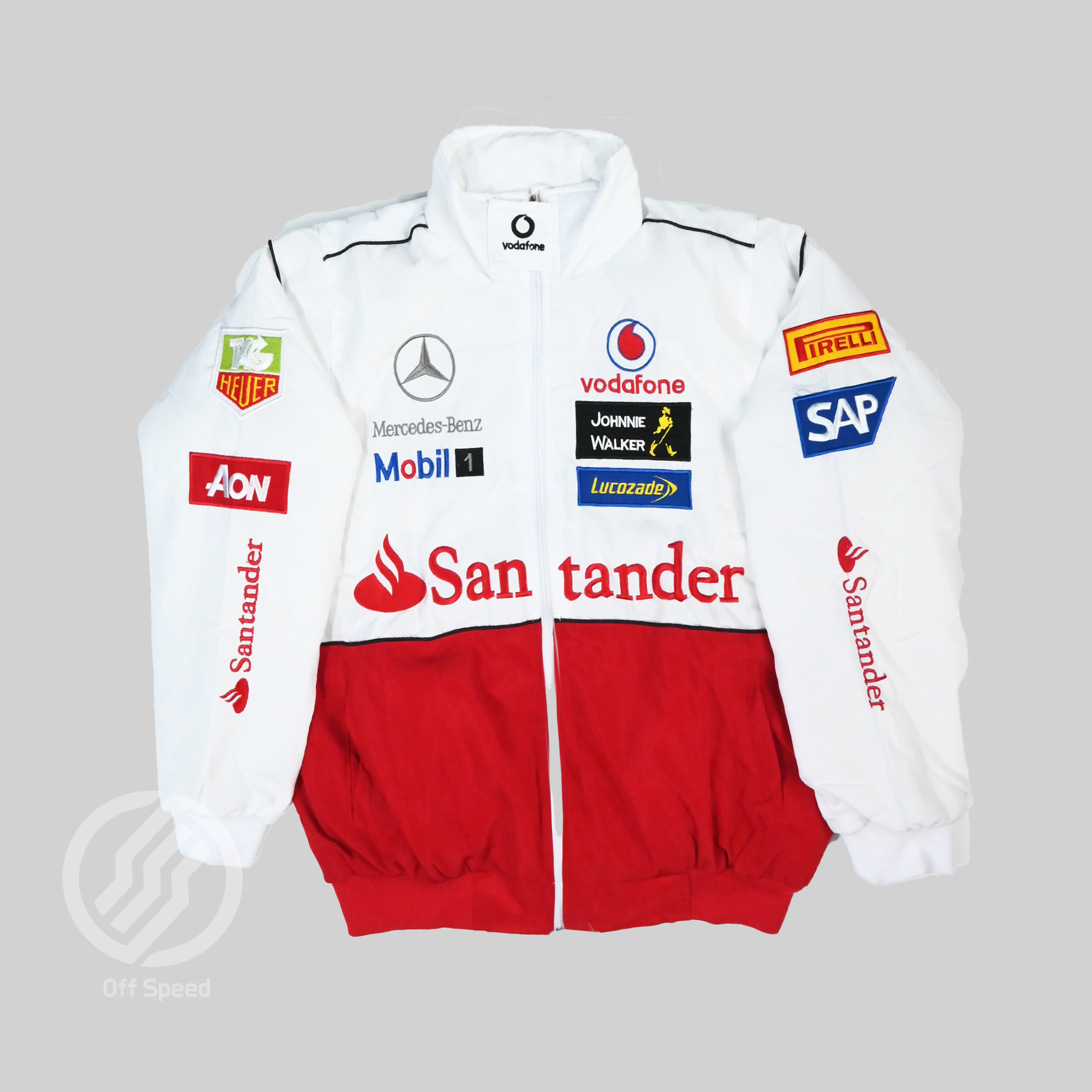 F1 Mercedes-Benz White-Red Embroidered Vintage Racing Jacket,Racing Jackets