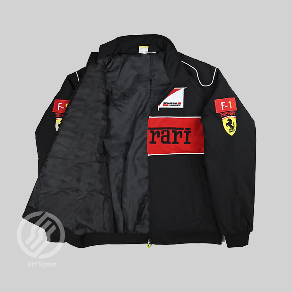 F1 Ferrari Embroidered Vintage Racing Jacket Black