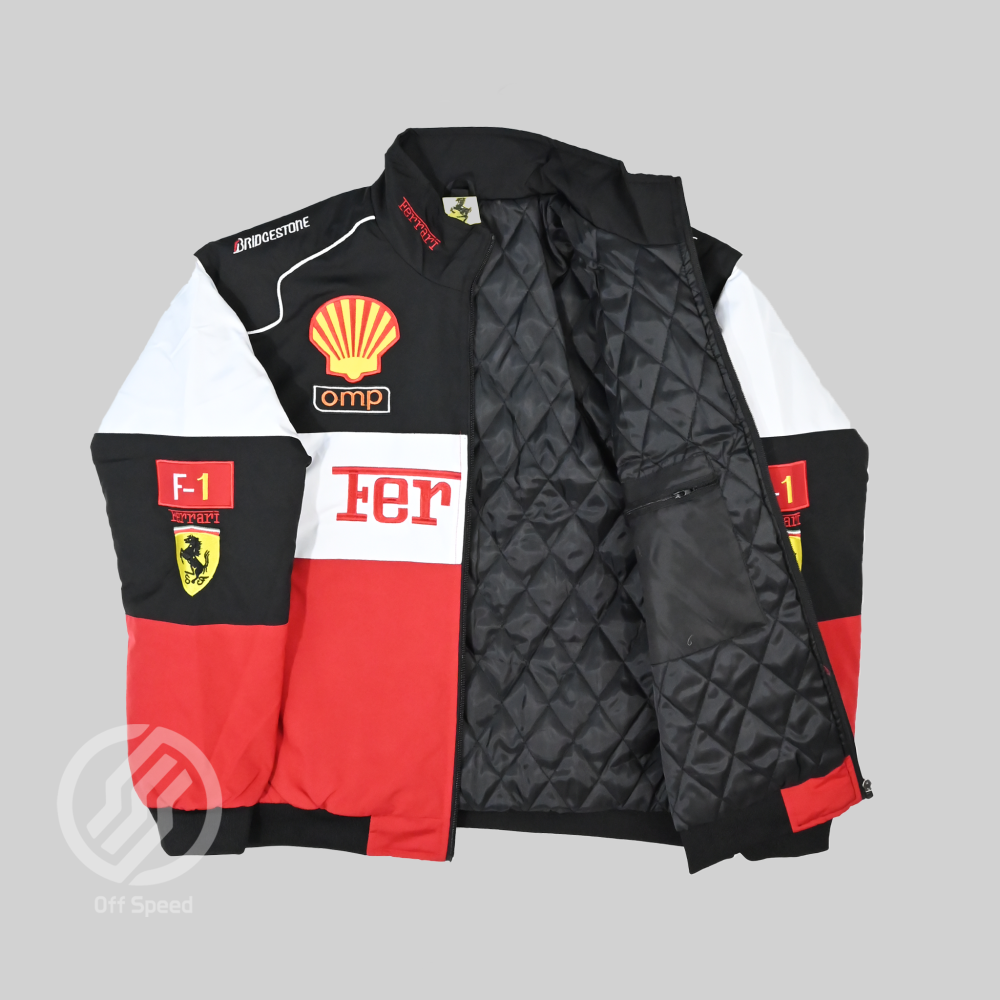F1 Ferrari Embroidered Vintage Racing Jacket White-Red-Black