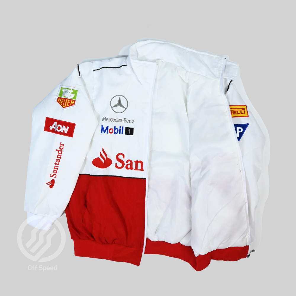 F1 Mercedes-Benz White-Red Embroidered Vintage Racing Jacket