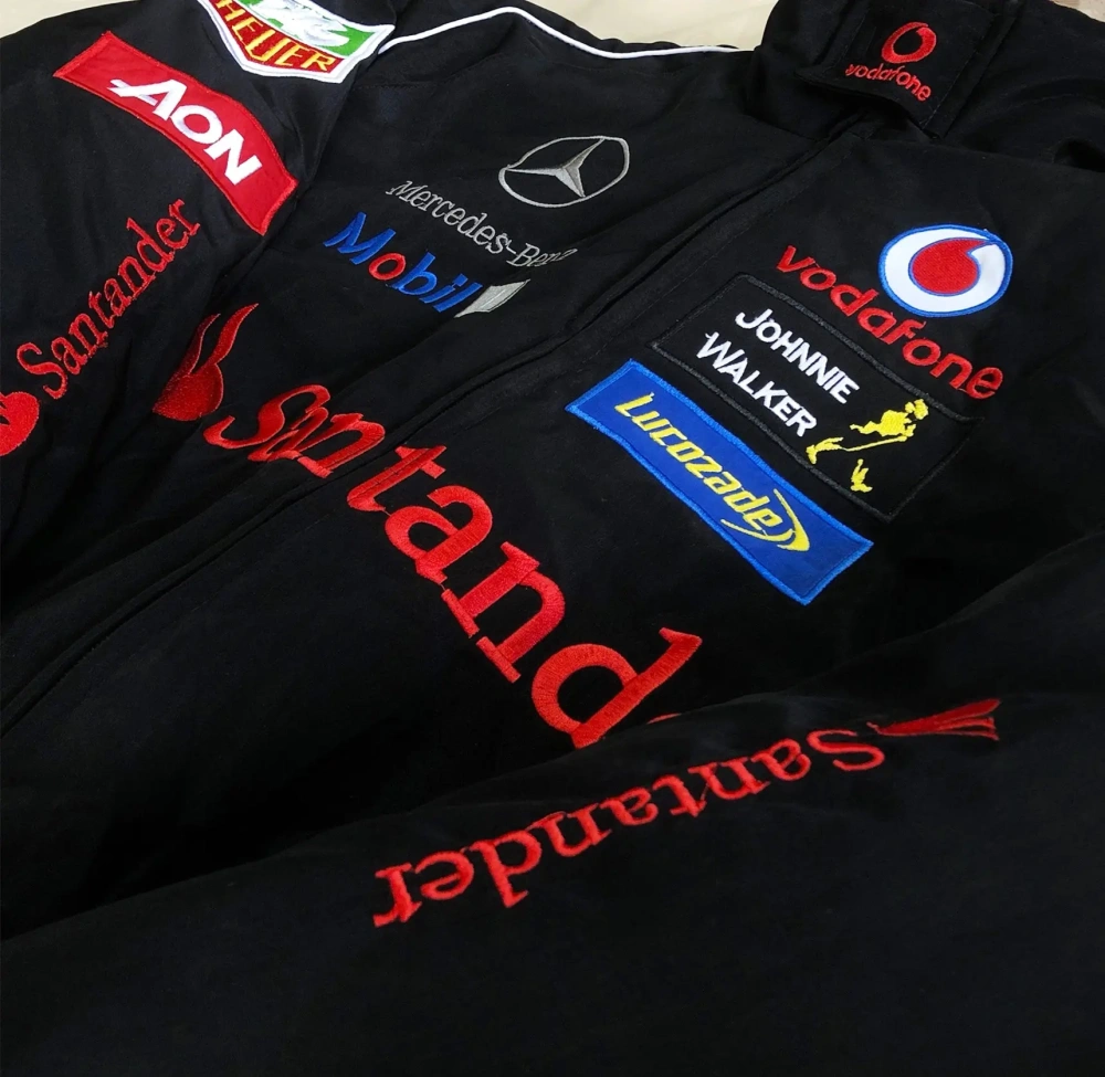F1 Mercedes-Benz Red-Black Embroidered Vintage Racing Jacket