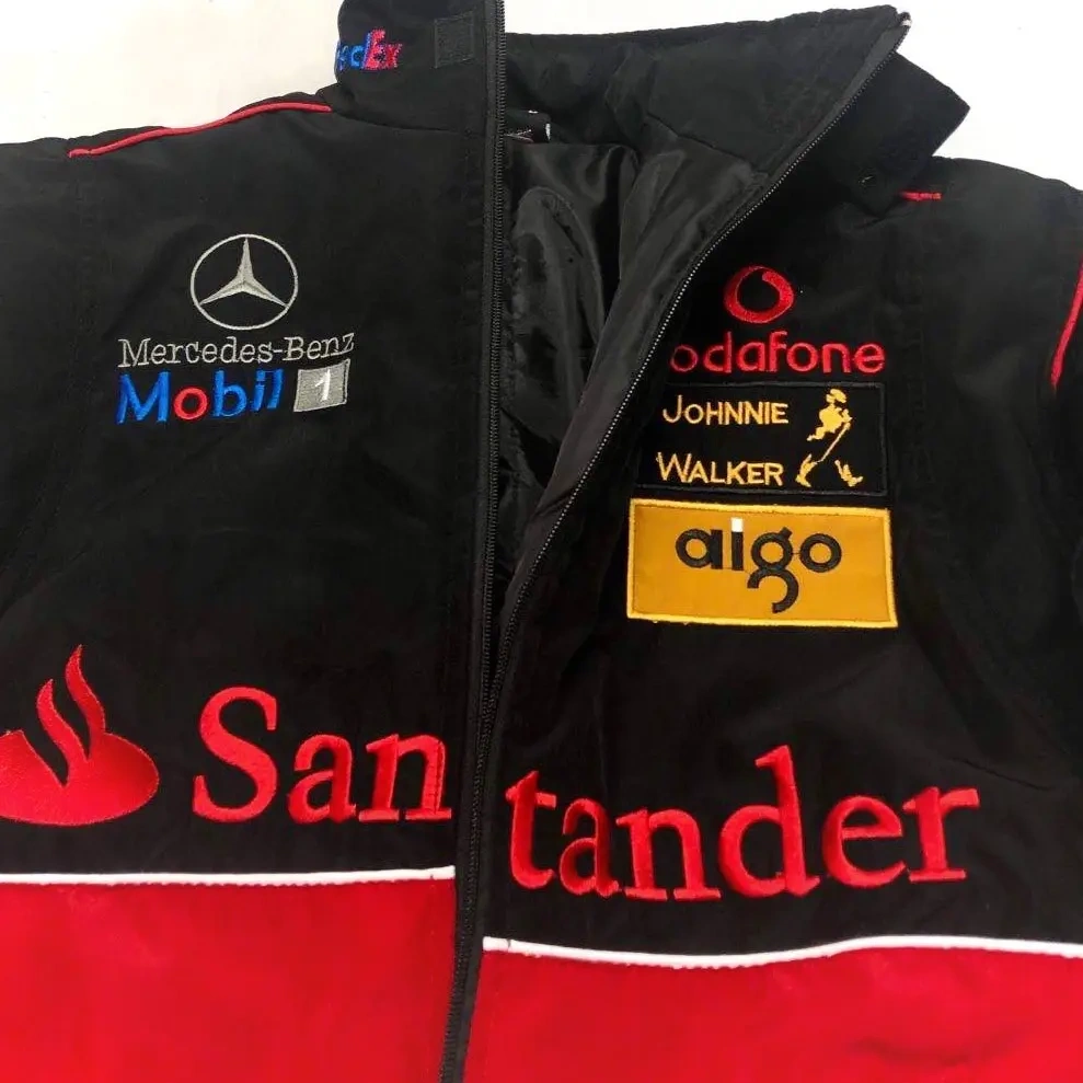 F1 Mercedes-Benz Red-Black Embroidered Vintage Racing Jacket