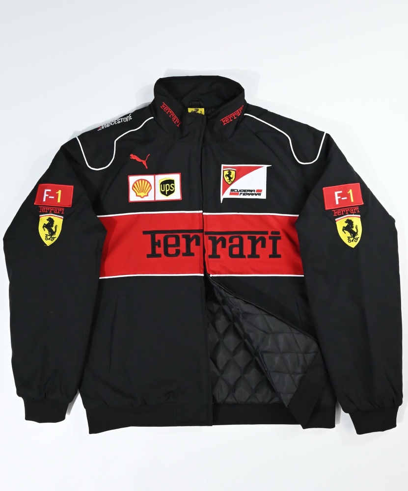 F1 Ferrari Embroidered Vintage Racing Jacket Black