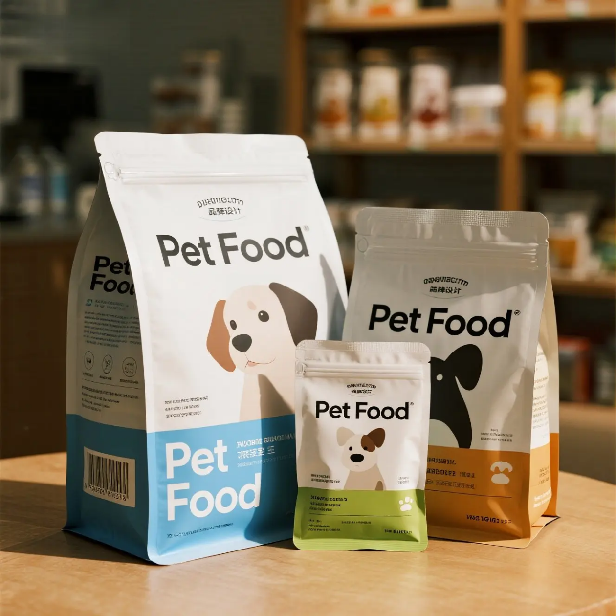 Customized Flat Bottom Polyester Film Stand-Up Pouch with Zipper for Pet Food