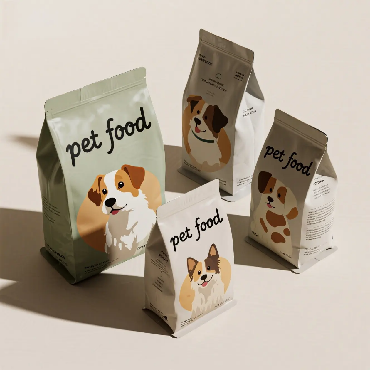 Customized Flat Bottom Polyester Film Stand-Up Pouch with Zipper for Pet Food