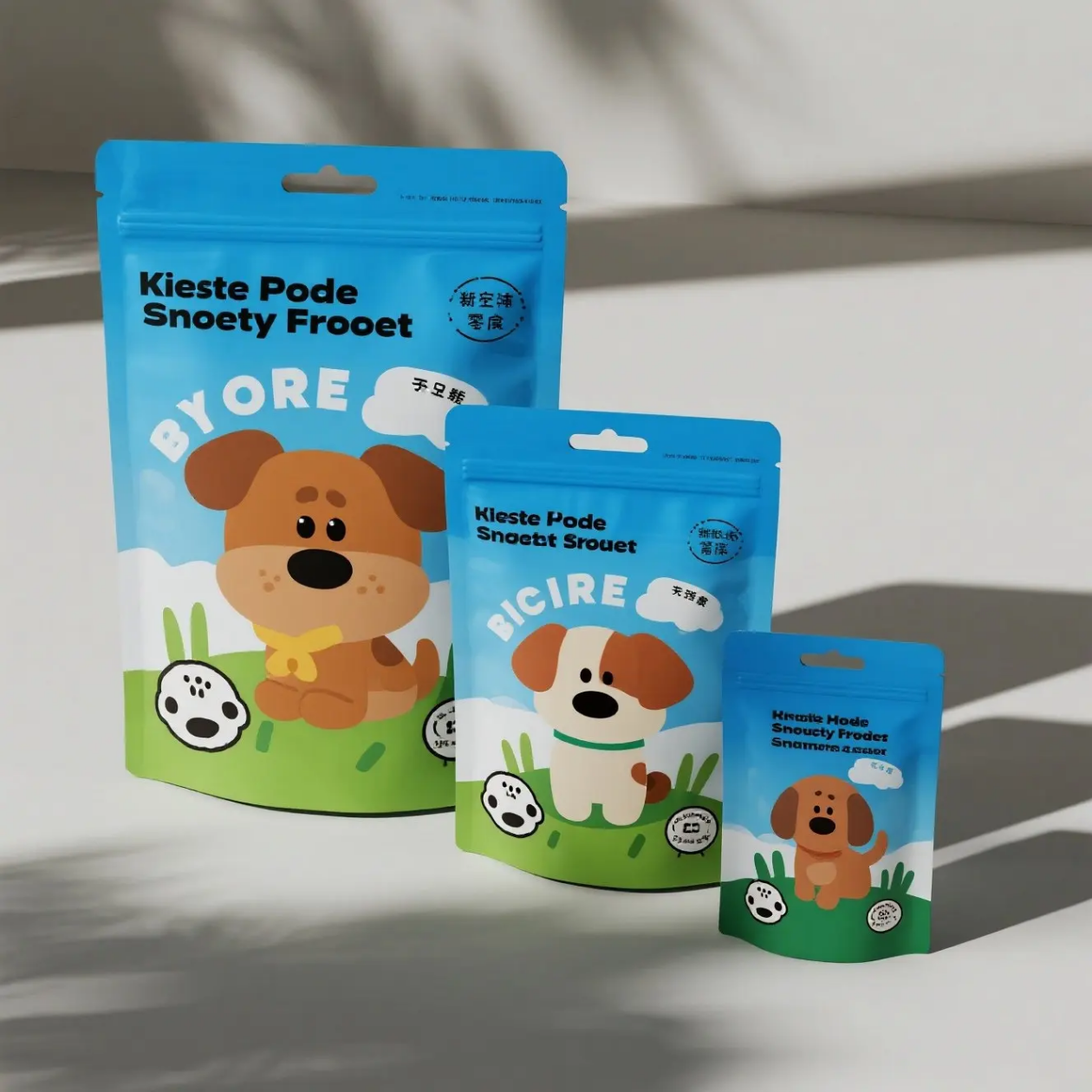 Customized Flat Bottom Polyester Film Stand-Up Pouch with Zipper for Pet Food