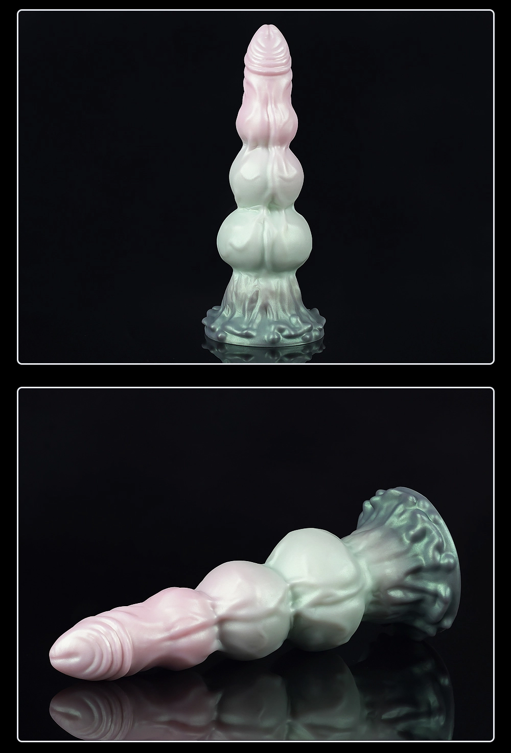 Colorful Luminous Dog Series liquid silicone dildo, side view of the luminous finish