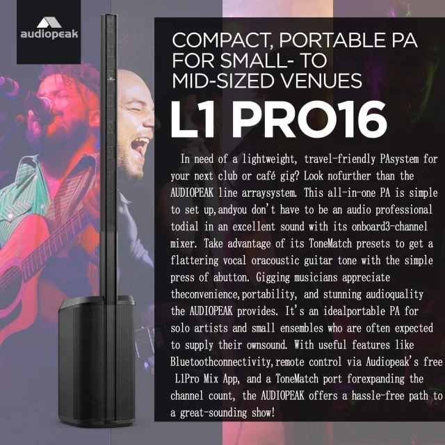 AUDIOPEAK - Portable PA System, built-in mixer, and wireless App control,Portable Line Array Speaker with Integrated Bluetooth