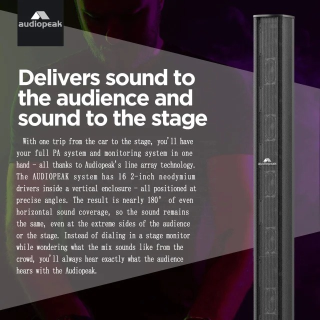 AUDIOPEAK - Portable PA System, built-in mixer, and wireless App control,Portable Line Array Speaker with Integrated Bluetooth