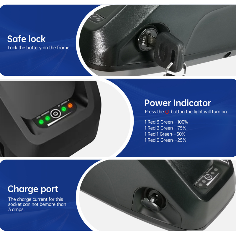 36V 48V 52V Lithium Ebike Battery Down Tube 350W 500W 750W 1000W 1500W Bicycle Motor Kit Electric Bike Battery with Charger 5Pins Base XT60 Discharge Port 30A BMS Hailong E-Bike Batteries