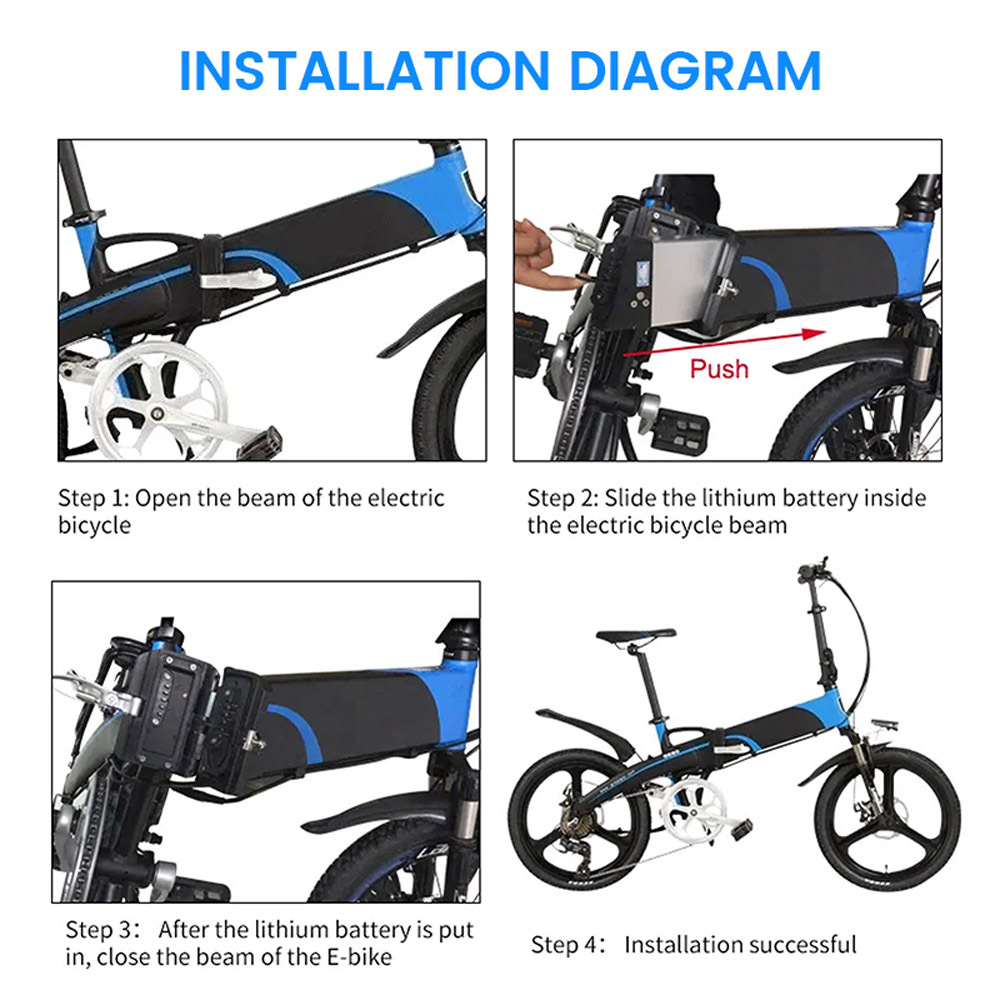 48V 10.4Ah 12.8Ah 14Ah Folding Ebike Battery 48 Volt DCH-006 Built in Electric Bike Batteries with 30A BMS Totguard for 250W 500W 750W 1000W Motor Foldable E-Bike Battery