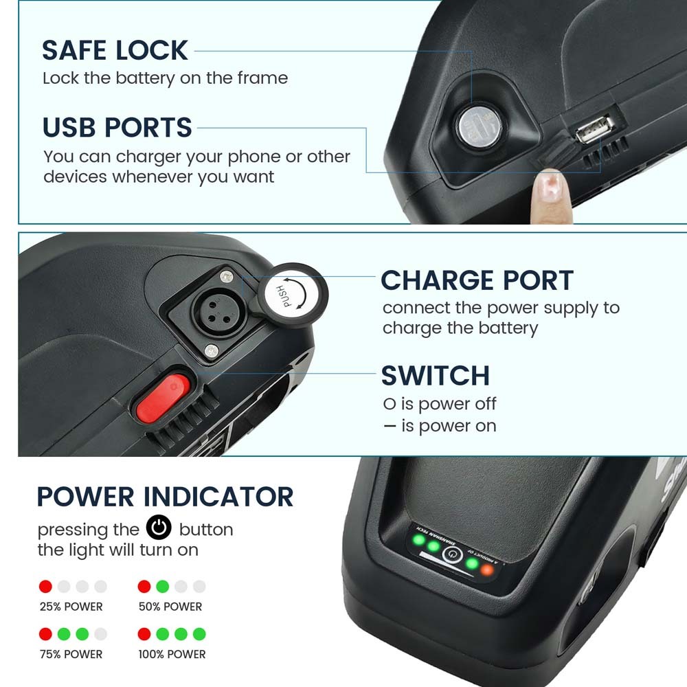 Hailong Battery 48V 36V 13Ah 15Ah 17.5Ah 21Ah Ebike Battery Replacement with 4pin Base/Charger/USB Port for 250W-1000W Electric Bicycle Scooter E Bike Lithium Batteries