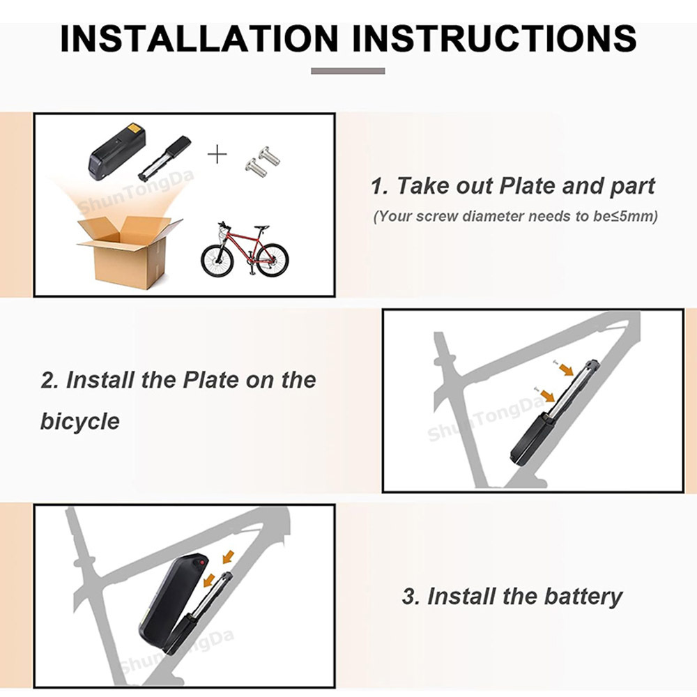 36V 48V Ebike Battery Fit for Viviebikes Vivi F26F H8 Electric Bike 10.4Ah 14Ah 17.5Ah Lithium Batteries Pack for 250W 350W 500W 750W 1000W Motor Kit 4pins Base E-Bike Battery Replacement