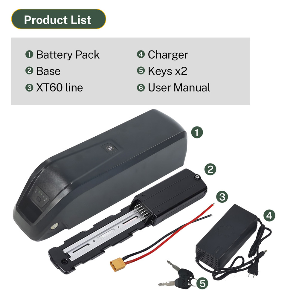 Hailong Battery 36V 48V 52V 14AH 17.5Ah 21AH Electric Bicycle Scooter Lithium Batteries with E Bike Charger/30A BMS/USB Output/Safe Lock/5pin Base for 0-1000W Motor Ebike Battery