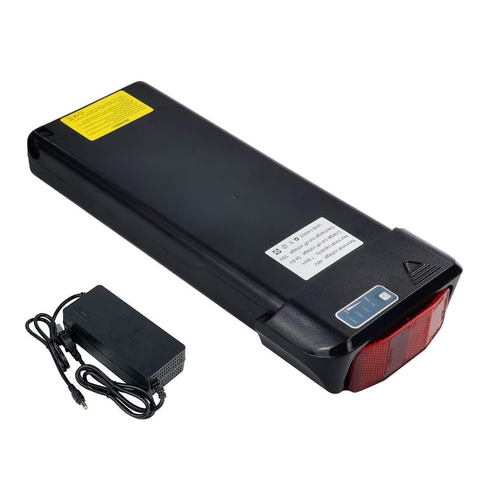 36V 48V Ebike Battery 10.5Ah 14Ah Lithium ion E-Bike Rear Rack Battery Replacement for Evelo Compass Adult Electric Bike Batteries Pack with Red Seat Post Reflector