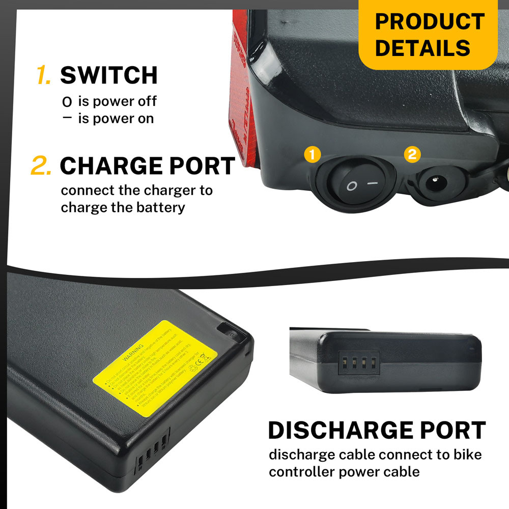 36V 48V Ebike Battery 10.5Ah 14Ah Lithium ion E-Bike Rear Rack Battery Replacement for Evelo Compass Adult Electric Bike Batteries Pack with Red Seat Post Reflector