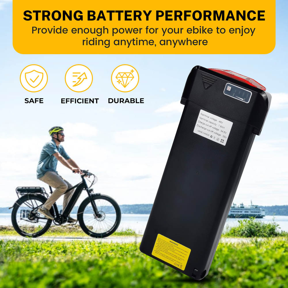 36V 48V Ebike Battery 10.5Ah 14Ah Lithium ion E-Bike Rear Rack Battery Replacement for Evelo Compass Adult Electric Bike Batteries Pack with Red Seat Post Reflector