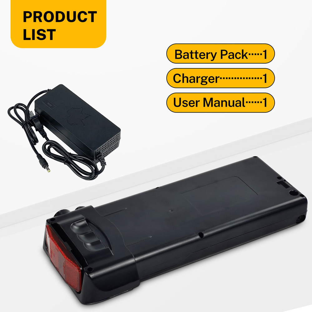 36V 48V Ebike Battery 10.5Ah 14Ah Lithium ion E-Bike Rear Rack Battery Replacement for Evelo Compass Adult Electric Bike Batteries Pack with Red Seat Post Reflector