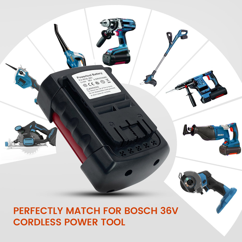 6.0Ah BOS36A Li-ion 36 Volt Battery Replacement Compatible with Bosch 36V Battery fit for BAT810 BAT836 BAT840 BAT840D GBH36VF-Li GKS36V-LI GSA36V-LI GSB36V-Li Cordless Power Tools